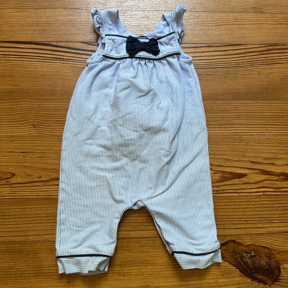 Posh Pickle blue white striped navy bow accent romper SIZE 24M - Picture 1 of 5